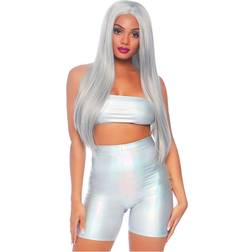 Leg Avenue Holographic Bandeau & Shorts, Silver, M/L (UK 12-14)