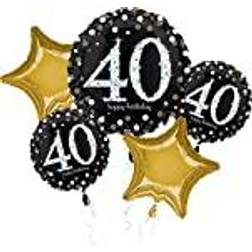 Amscan Sparkling 40th Birthday Foil Bouquet Balloons 5pcs