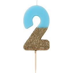 Talking Tables Number 2 Pretty, Sparkly for Kids, Adults, Boys, 21st Birthday Party, Anniversary, Milestone Age, Wax, Glitter, Blue 2, Height 8cm, 3"