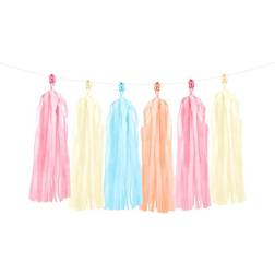 PartyDeco wYw DIY Tissue Paper Tassel Garland Banner for Wedding, Gender Reveal, Birthday Party, Event & Party Decoration, Mix Of Colors Pink, Blue, 12 Pieces