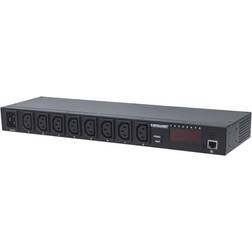 Intellinet 19'' 8-fach IP-Steckdosenleiste Smart PDU mit C13-Kaltgertesteckdosen Kontrolliert Strom, Temperatur und Luftfeuchtigkeit, C20-Stromeingang, 1 HE