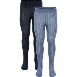 Minymo Stocking Solid Rib 2-pack - Blue Melange (5754-705)