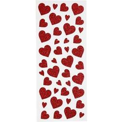 Creotime Glitterstickers, röd, hjärtan, 10x24 cm, 2 ark/ 1 förp