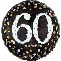 Amscan 10022919 60th Birthday Glittery Gold Standard Foil Balloons S40-1 Pc, Black