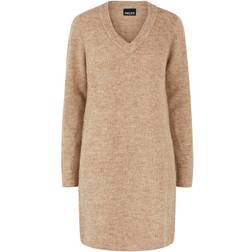 Pieces Ellen Long Sleeve V Neck Knit Dress - Silver Mink