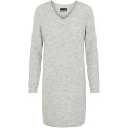 Pieces Ellen Long Sleeve V Neck Knit Dress - Light Grey Melange