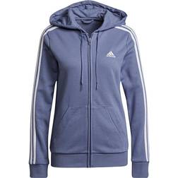 Adidas Women Essentials French Terry 3-Stripes Full-Zip Hoodie - Orbit Violet/White