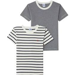 Petit Bateau Boy's Stripe T-shirt 2-pack - White/Navy (A01FS-00)