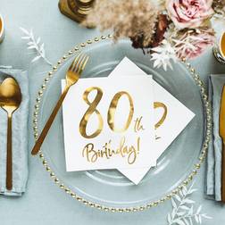 PartyDeco 20 Gold 80th Birthday Paper Napkins, 80th Napkins, Gold Eightieth Birthday Napkins, Milestone Birthday Napkin, Gold Birthday Tableware
