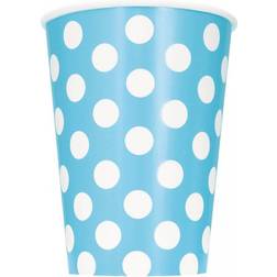 Unique Party 37966 12oz Baby Blue Polka Dot Paper Cups, Pack of 6