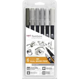 Tombow Penselpenna ABT Dual Brush 6-pack Grey colors