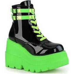 Demonia Shaker-52 W - Black Patent/UV Neon Green