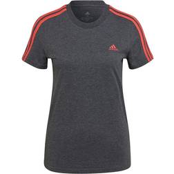 Adidas Women's Loungewear Essentials Slim 3-Stripes T-shirt - Dark Grey Heather/Semi Turbo