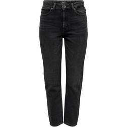 Only Emily Life Hw Ank Straight Fit Jeans - Black/Black Denim