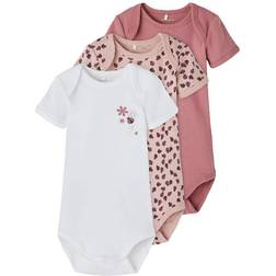 Name It Short Sleeved Bodysuit 3-pack - Pink/Deco Rose (13192796)