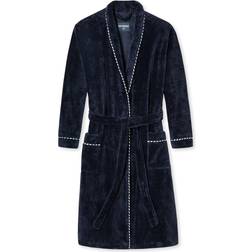 Schiesser Winter Blossom Bathrobe Terrycloth Bamboo Piping - Midnight Blue