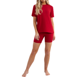 Brave Soul Womens Ribbed Pyjama Set - Red