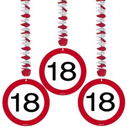 Folat Traffic Sign 18th Party Hanging decor Pack of 3, 3 Traffic Sign Designs on foil spiral hanging decorations