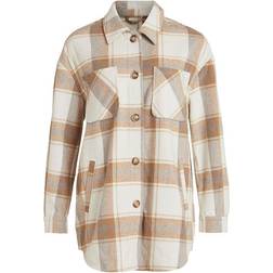 Vila Kimmi Checked Shirt Jacket - Beige/Cloud Dancer