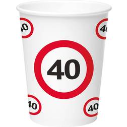 Folat 40th Birthday Traffic Sign Paper Cups 350 ml 8 Pieces Multi Colors