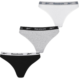 Reebok Women Cotton Elastic Waistcoat Thong 3-pack - Black/White/Grey