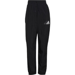 Adidas Women's Sportswear Brand Love Repeat Logo High-Waist Woven Tracksuit Bottoms - Black/White