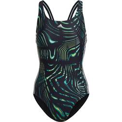 Adidas Women's Souleaf Graphic 3-Stripes Swimsuit - Black