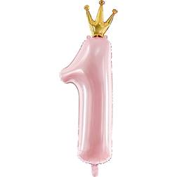 PartyDeco Foil Balloon 1 Year Crown Pink