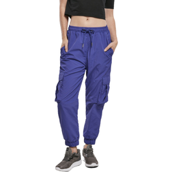 Urban Classics Ladies High Waist Crinkle Nylon Cargo Pants - Blue Purple