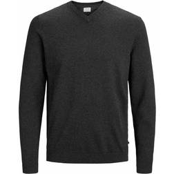 Jack & Jones V-Neck Knitted Sweater - Grey/Dark Grey Melange
