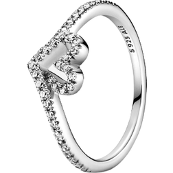 Pandora Sparkling Wishbone Heart Ring - Silver/Transparent