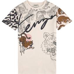 Kenzo Tiger Logo Print Cotton T-shirt Dress - Off White (K12230-152)
