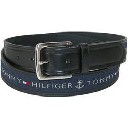 Tommy Hilfiger Anchor Logo Ribbon Inlay Leather Belt - Black/Navy