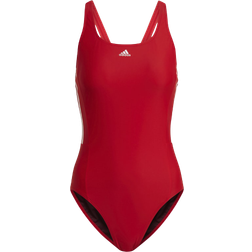 Adidas Women's Mid 3-Stripes Swimsuit - Vivid Red/White