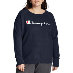 Champion Script Logo Powerblend Fleece Boyfriend Crew Sweatshirt Plus Size - Athletic Navy