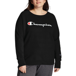 Champion Script Logo Powerblend Fleece Boyfriend Crew Sweatshirt Plus Size - Black