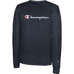 Champion Men's Script-Logo Long Sleeve Tshirt Navy L