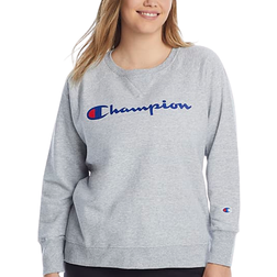 Champion Script Logo Powerblend Fleece Boyfriend Crew Sweatshirt Plus Size - Oxford Grey