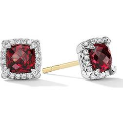 David Yurman Petite Chatelaine Pavé Bezel Stud Earrings - Silver/Garnet/Diamonds