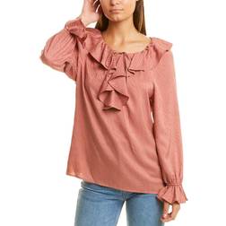 Anne Klein Tonal Wave Jacquard Blouse - Pink