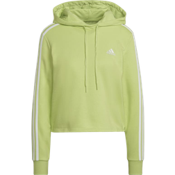 Adidas Women's Essentials 3-Stripes Cropped Hoodie - Pulse Lime/White