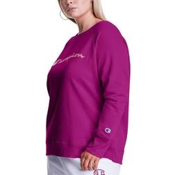 Champion Script Logo Powerblend Fleece Boyfriend Crew Sweatshirt Plus Size - Venture Pink