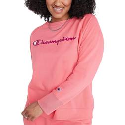 Champion Script Logo Powerblend Fleece Boyfriend Crew Sweatshirt Plus Size - Pinky Peach