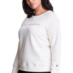 Champion Script Logo Powerblend Fleece Boyfriend Crew Sweatshirt Plus Size - Natural