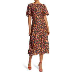 Alexia Admor Boatneck Flutter Sleeve Fit N Flare Dress - Fall Floral