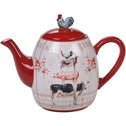 Certified International Farmhouse Teapot White/red Teapot 36fl oz 0.28gal
