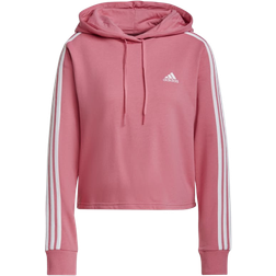 Adidas Women's Essentials 3-Stripes Cropped Hoodie - Rose Tone/White