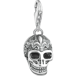 Thomas Sabo Charm Club Collectable Skull with Lily Charm Pendant - Silver/Black