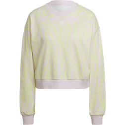 Adidas Women's Essentials Tiger-Print Sweatshirt - White/Almost Pink