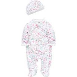 Little Me Watercolor Footed One-Piece & Hat - Bright Pink